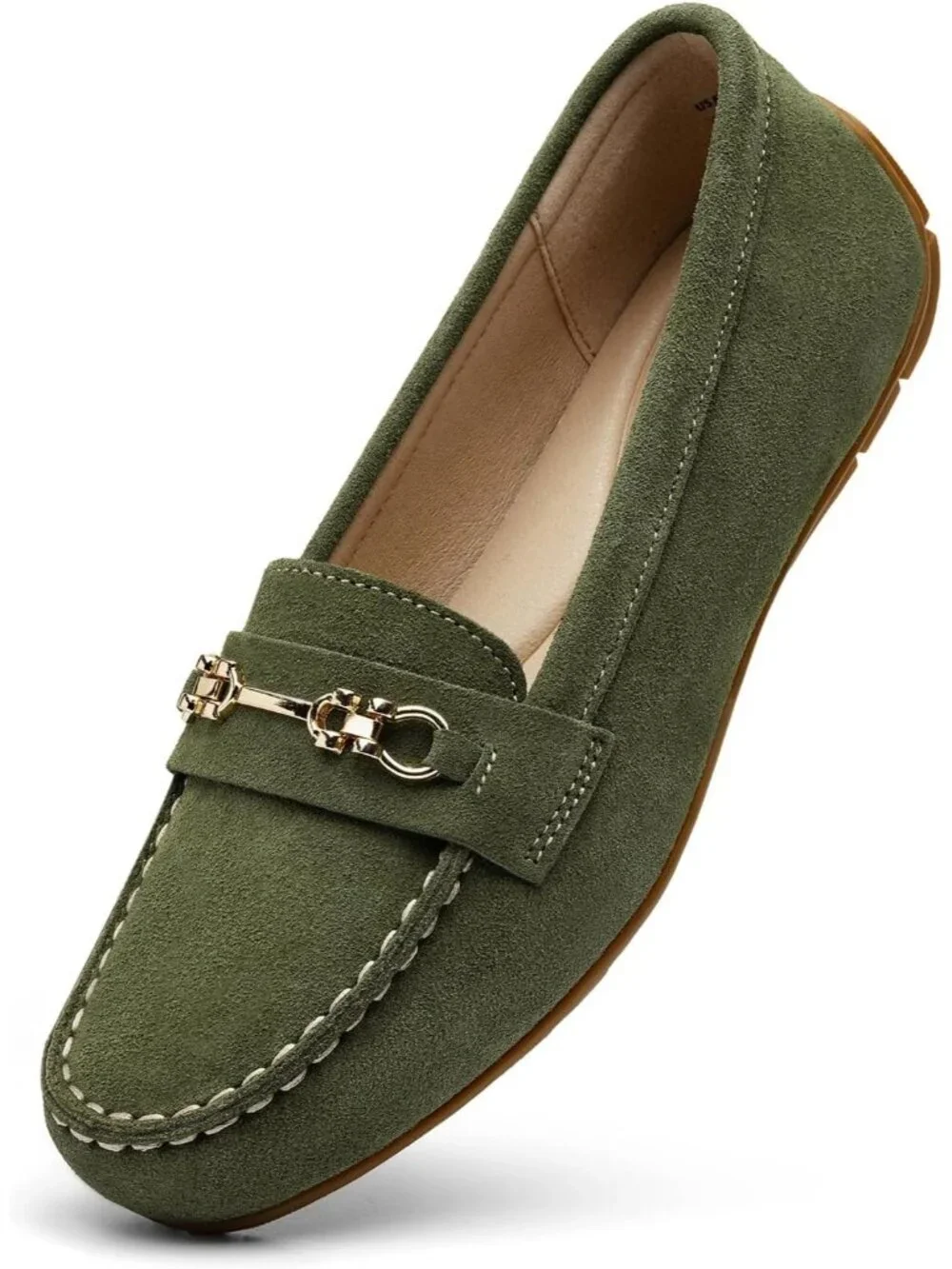 🆕Women's Green Suede Leather Comfortable Lightweight Loafers Slip-On Casual